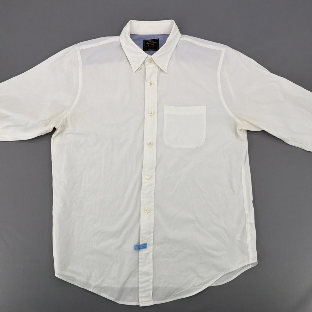 Abercrombie & Fitch Linen Shirt Men's Large White Button Up Long Sleeve Cotton - Picture 3 of 11